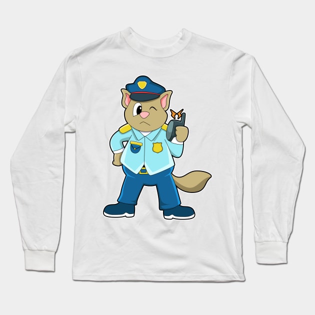 Tomcat as Police officer with Uniform & Microphone Long Sleeve T-Shirt by Markus Schnabel